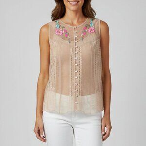 Matthew Williamson Embroidered Beaded Pearl Button Down Cape Nude Vest b94